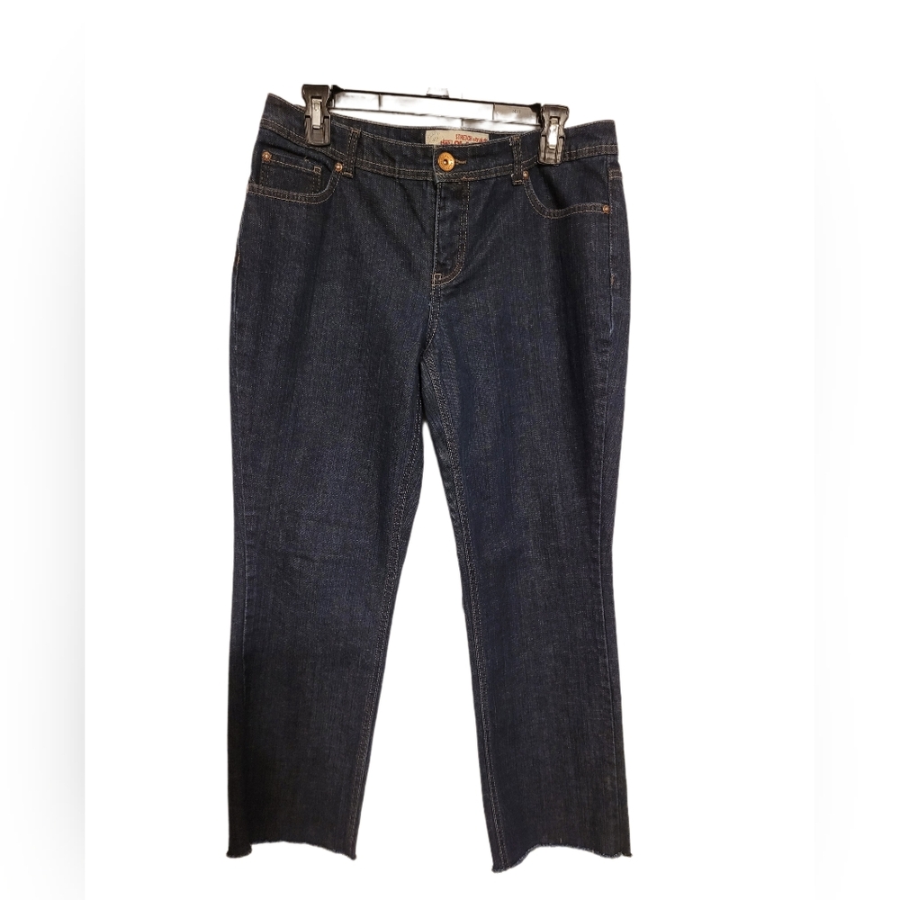 Faded Glory Stretch Straight Classic Jeans Raw Hem Blue Denim Mid-Rise Sz 10P